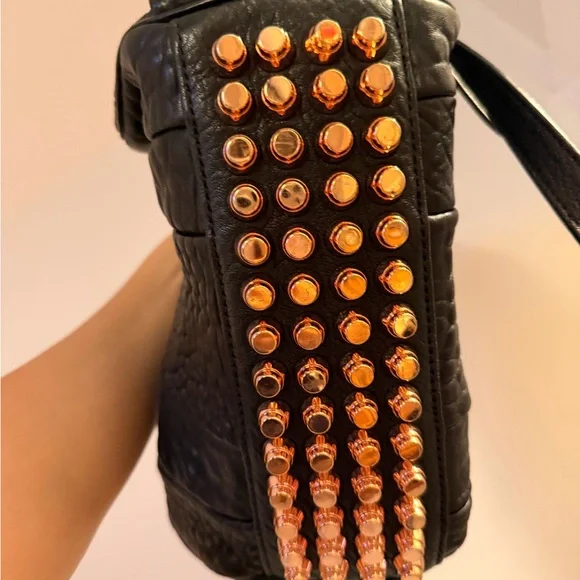 Alexander Wang Rocco Black Pebbled Leather Bag Rose Gold Studs Alexander Wang Rocco Black Pebbled Leather Bag Rose Gold Studs